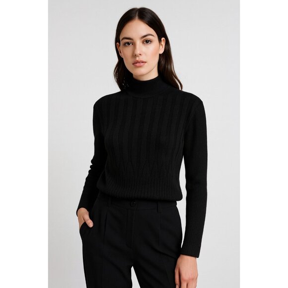 St. John Collection by Marie Gray Sweater Size 10 Mock Neck Rib Knit Top Black - Picture 1 of 11